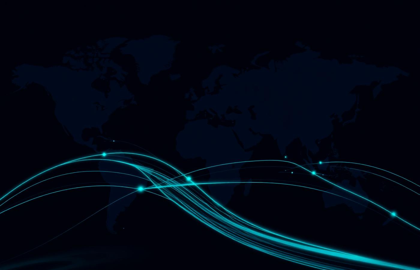 Abstract visualisation of a global logistics network of connected nodes